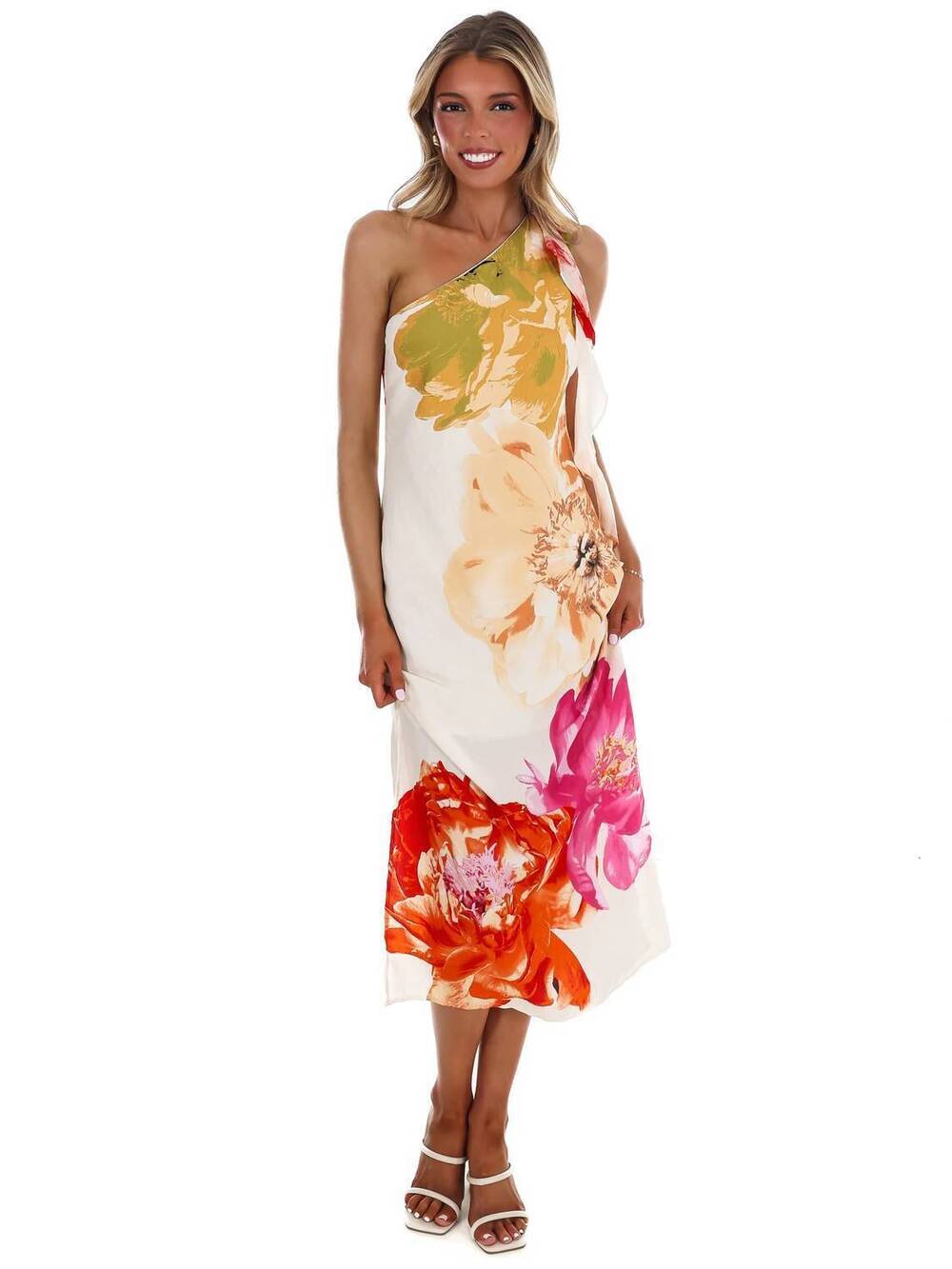 NEW IN FEBRUARY romance in bloom floral midi dress in cream multi